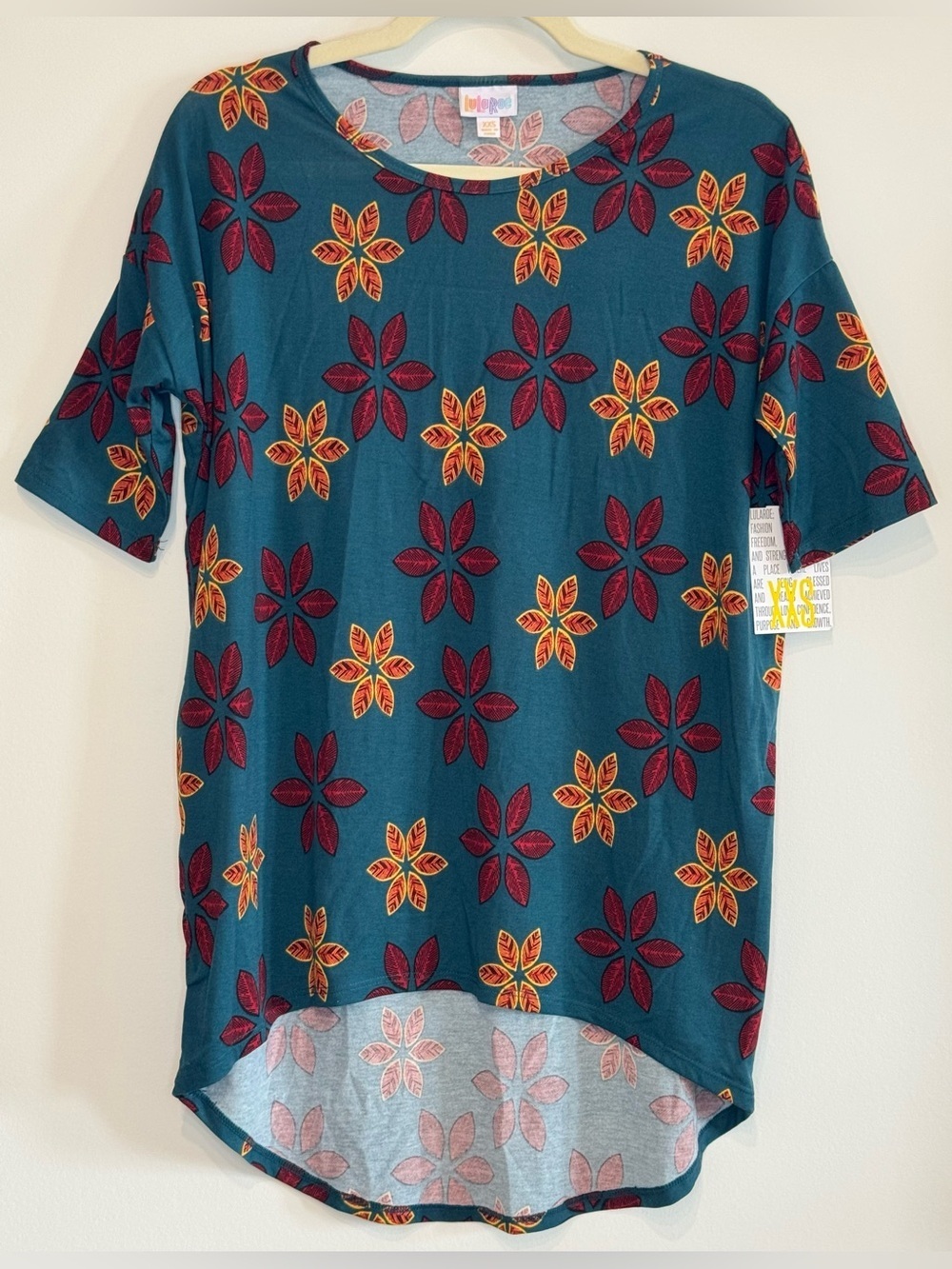 NEW LuLaRoe Irma Tunic Short Sleeve Teal Botanical Print Size XXS